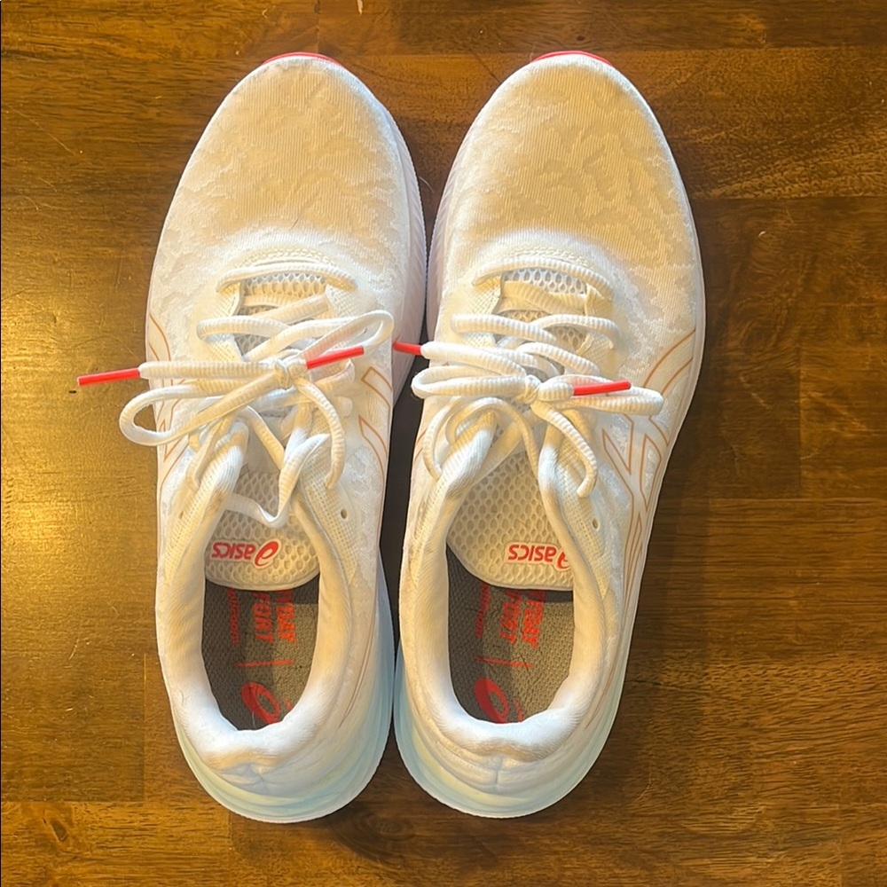 Asics White Athletic Shoes with Pink Accents